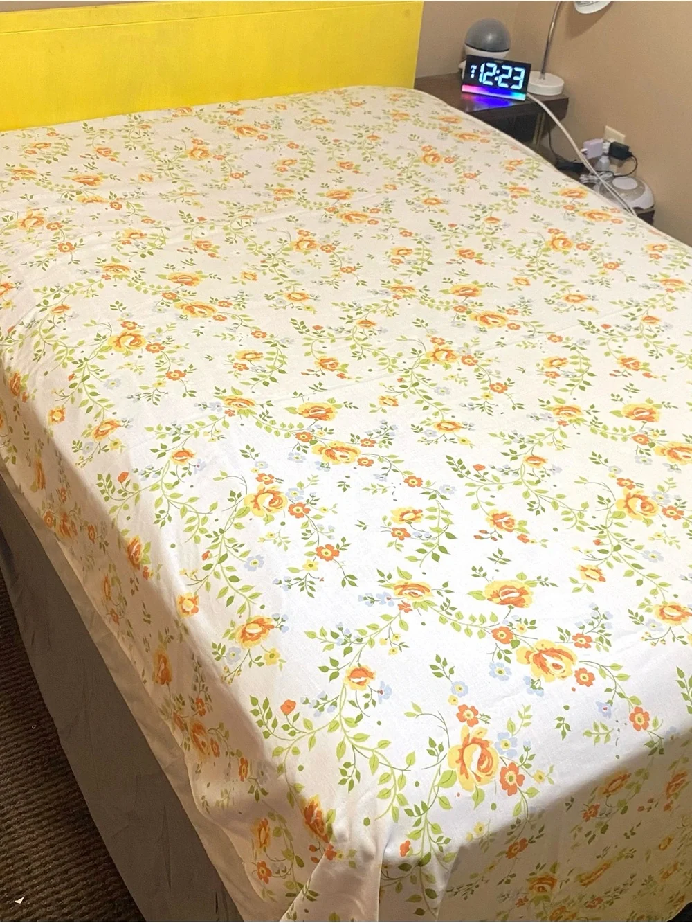 Vintage 70’s JC Penney Orange Floral Print Twin Muslin Flat Sheet